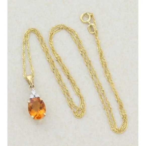 10k Yellow Gold Natural Citrine and Diamond Necklace 18 inch Twist chain 1.3mm - Picture 3 of 8